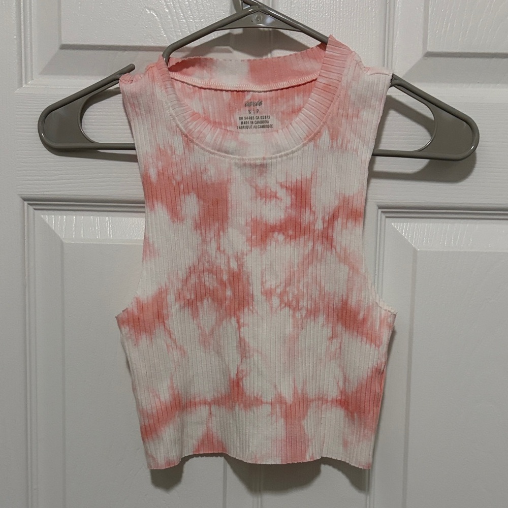 aerie Pink and White Tie-Dye Ribbed Crop Tank